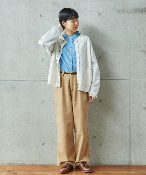 PAR ICI（パーリッシィ）の「圧縮ブランケットステッチ 襟付きカーディガン（カーディガン/ボレロ・レディース・レッド/ホワイト/ダークブラウン・FREE）」の17枚目の写真