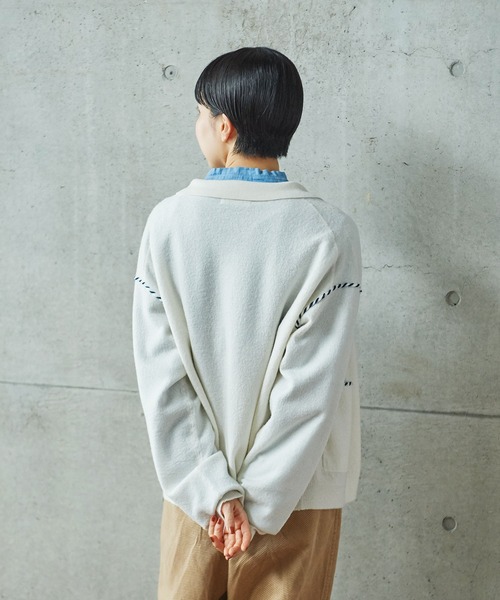 PAR ICI（パーリッシィ）の「圧縮ブランケットステッチ 襟付きカーディガン（カーディガン/ボレロ・レディース・レッド/ホワイト/ダークブラウン・FREE）」の16枚目の写真