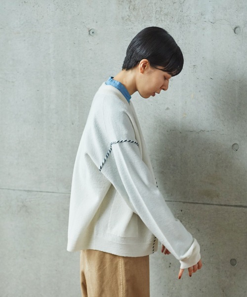 PAR ICI（パーリッシィ）の「圧縮ブランケットステッチ 襟付きカーディガン（カーディガン/ボレロ・レディース・レッド/ホワイト/ダークブラウン・FREE）」の15枚目の写真