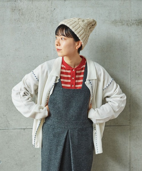 PAR ICI（パーリッシィ）の「圧縮ブランケットステッチ 襟付きカーディガン（カーディガン/ボレロ・レディース・レッド/ホワイト/ダークブラウン・FREE）」の20枚目の写真