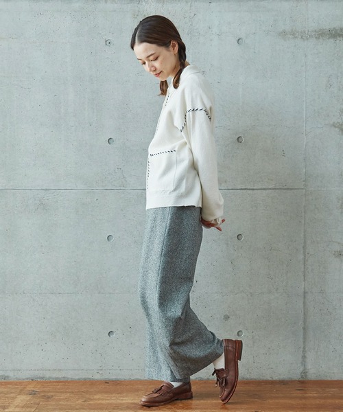 PAR ICI（パーリッシィ）の「圧縮ブランケットステッチ 襟付きカーディガン（カーディガン/ボレロ・レディース・レッド/ホワイト/ダークブラウン・FREE）」の11枚目の写真