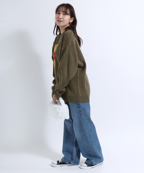 Disney（ディズニー）の「Disney（ディズニー）キャラクタージャガード編みニットセーター/ミッキーマウス・くまのプーさん（ニット/セーター・レディース・スミクロ/カーキオリーブ/ワインレッド/ベージュ・L/M）」の8枚目の写真