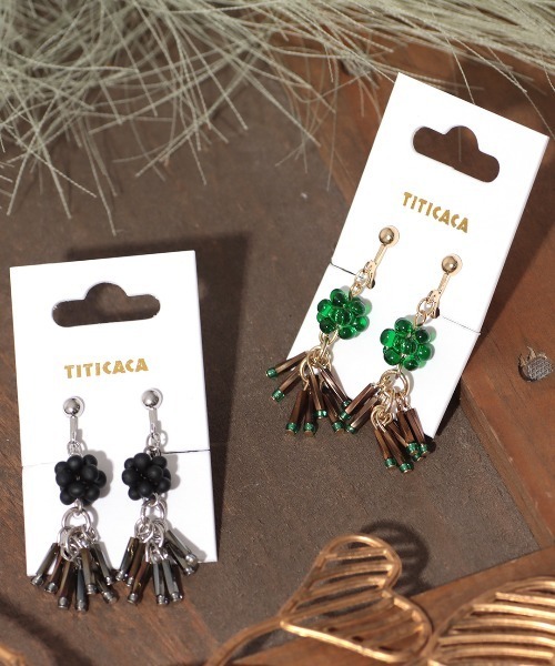 チチカカ（チチカカ）の「ビーズボールイヤリング（イヤリング・レディース・グリーン/ブラック・FREE）」の3枚目の写真