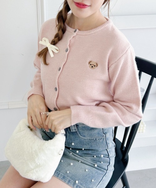Loueme（ルエム）の「ワンポイントくま刺繍カーディガン（カーディガン/ボレロ・レディース・ピンク/アイボリー/グレー/ブラック/ライトブルー・FREE）」の21枚目の写真
