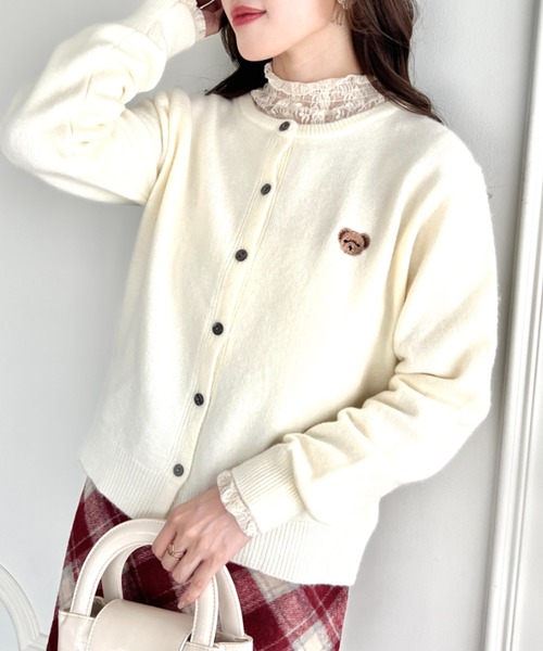 セール】ワンポイントくま刺繍カーディガン（カーディガン