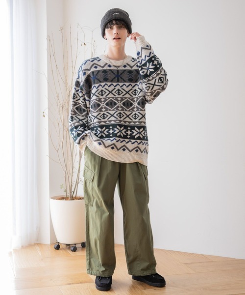 RAGEBLUE（レイジブルー）の「【green mountain threadworks】ノルディック柄/クルーネックルーズニット（ニット/セーター・メンズ・レッド/ホワイト・LARGE/MEDIUM）」の3枚目の写真