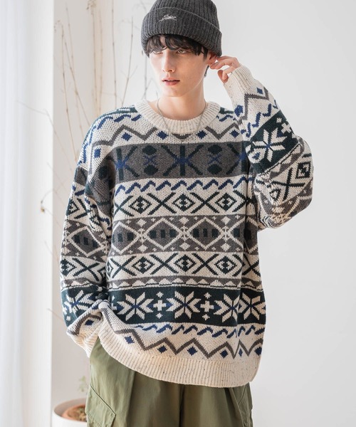 RAGEBLUE（レイジブルー）の「【green mountain threadworks】ノルディック柄/クルーネックルーズニット（ニット/セーター・メンズ・レッド/ホワイト・LARGE/MEDIUM）」の11枚目の写真