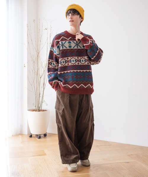 RAGEBLUE（レイジブルー）の「【green mountain threadworks】ノルディック柄/クルーネックルーズニット（ニット/セーター・メンズ・レッド/ホワイト・LARGE/MEDIUM）」の4枚目の写真