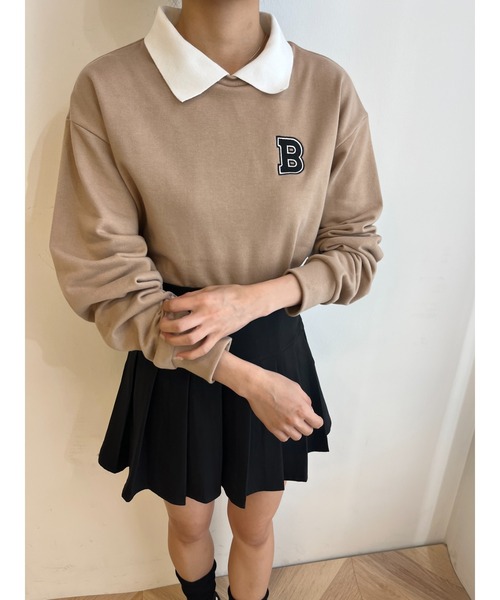 PHILLY(フィリー)の「【PHILLY】イニシャル襟付スウェット(スウェット・レディース・グリーン/ブラック/ベージュ/ネイビー・FREE)」の2枚目の写真