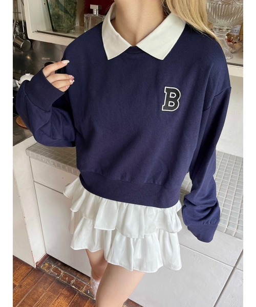 PHILLY(フィリー)の「【PHILLY】イニシャル襟付スウェット(スウェット・レディース・グリーン/ブラック/ベージュ/ネイビー・FREE)」の4枚目の写真