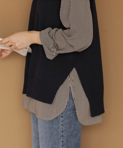 COCOMOMO（ココモモ）の「クルーネックニットベスト サイドスリット ニット ベスト クルーネック レイヤード オフィスカジュアル 春服 秋服 冬服（ベスト・レディース・グレー/アイボリー/ダークグレー/ブラック/ブラウン/ネイビー・FREE）」の15枚目の写真