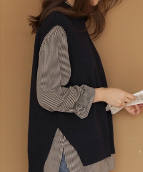 COCOMOMO（ココモモ）の「クルーネックニットベスト サイドスリット ニット ベスト クルーネック レイヤード オフィスカジュアル 春服 秋服 冬服（ベスト・レディース・グレー/アイボリー/ダークグレー/ブラック/ブラウン/ネイビー・FREE）」の14枚目の写真