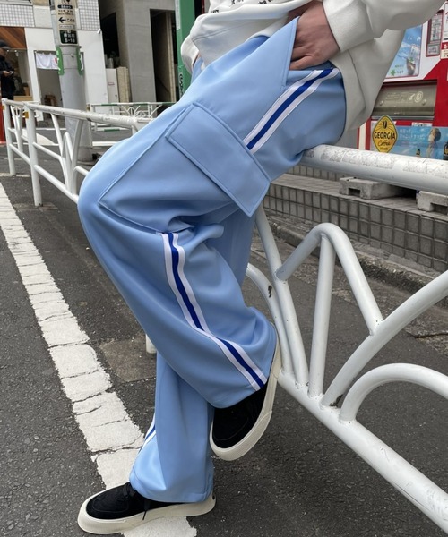 B.R.U(ブル)の「サイドラインポケットトラックパンツ / ジャージパンツ / ワイドパンツ(カーゴパンツ・メンズ・ネイビー/ライトブルー/ブラック・FREE)」の18枚目の写真