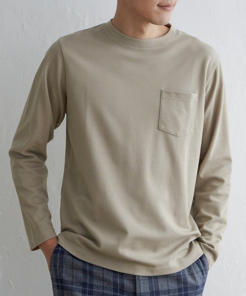 ikka（イッカ）の「ライトダンボールダブルフェイスロンT（Tシャツ/カットソー・メンズ・ミント/ホワイト/ネイビー/ベージュ・L/M/S/XL）」の3枚目の写真