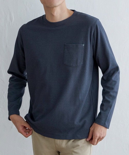 ikka（イッカ）の「ライトダンボールダブルフェイスロンT（Tシャツ/カットソー・メンズ・ミント/ホワイト/ネイビー/ベージュ・L/M/S/XL）」の4枚目の写真