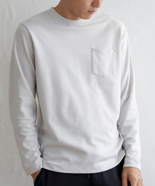 ikka（イッカ）の「ライトダンボールダブルフェイスロンT（Tシャツ/カットソー・メンズ・ミント/ホワイト/ネイビー/ベージュ・L/M/S/XL）」の2枚目の写真