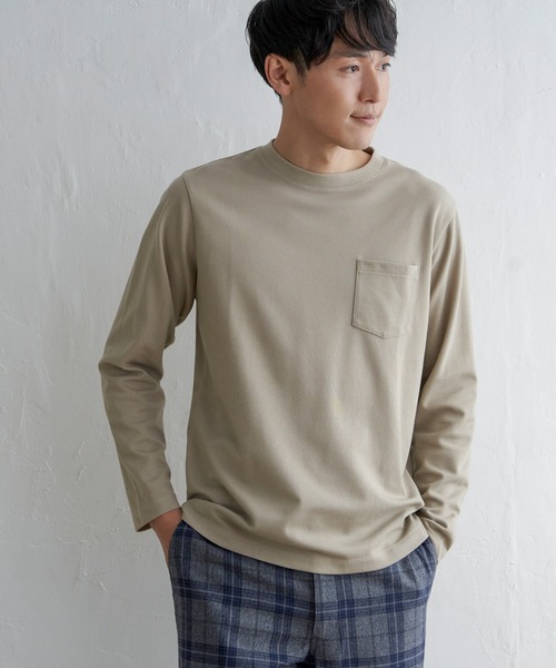 ikka（イッカ）の「ライトダンボールダブルフェイスロンT（Tシャツ/カットソー・メンズ・ミント/ホワイト/ネイビー/ベージュ・L/M/S/XL）」の21枚目の写真