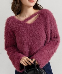 DAY CLOSET | レディース ショート丈オープンラインシャギーニットセータートップス 秋冬(ニット/セーター)