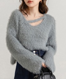 DAY CLOSET | レディース ショート丈オープンラインシャギーニットセータートップス 秋冬(ニット/セーター)