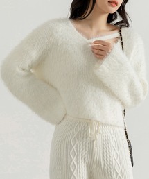 DAY CLOSET（デイ クローゼット）の「レディース ショート丈オープンラインシャギーニットセータートップス 秋冬（ニット/セーター・レディース）」