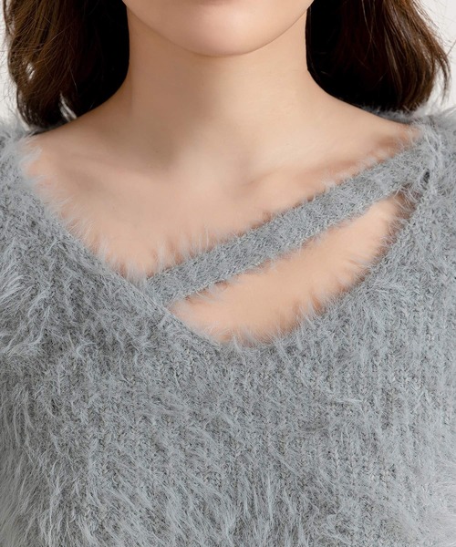 DAY CLOSET（デイ クローゼット）の「【モチモチ手触り】ショート丈 オープンライン アンゴラ風 シャギー ニット セータートップス 秋冬 レディース（ニット/セーター・レディース・ホワイト/ベージュ/パープル/ブラック/グレー・FREE）」の9枚目の写真