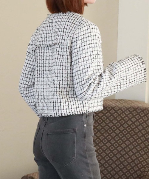 archives（アルシーヴ）の「ノーカラーツイードフリンジジャケット（ノーカラージャケット・レディース・ブラック/アイボリー・MEDIUM）」の6枚目の写真