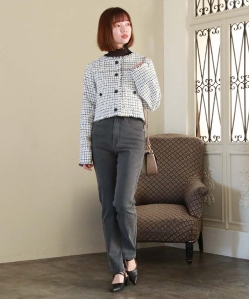 archives（アルシーヴ）の「ノーカラーツイードフリンジジャケット（ノーカラージャケット・レディース・ブラック/アイボリー・MEDIUM）」の7枚目の写真