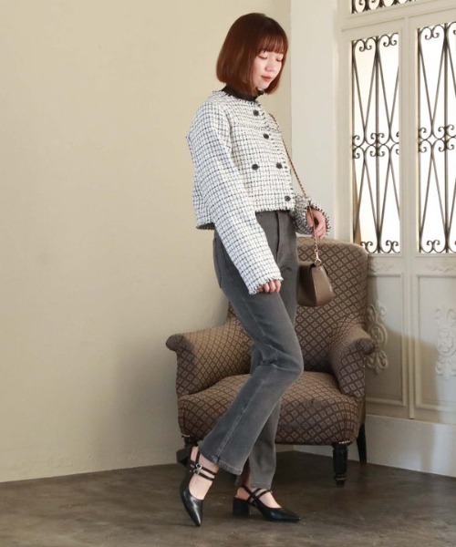 archives（アルシーヴ）の「ノーカラーツイードフリンジジャケット（ノーカラージャケット・レディース・ブラック/アイボリー・MEDIUM）」の8枚目の写真