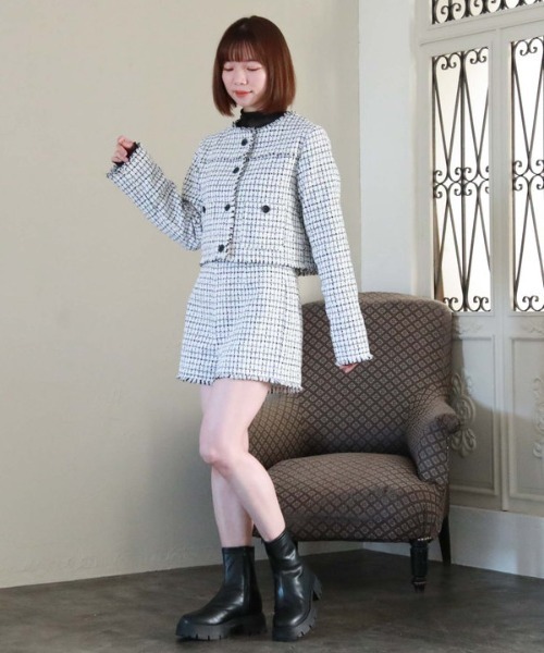 archives（アルシーヴ）の「ノーカラーツイードフリンジジャケット（ノーカラージャケット・レディース・ブラック/アイボリー・MEDIUM）」の12枚目の写真