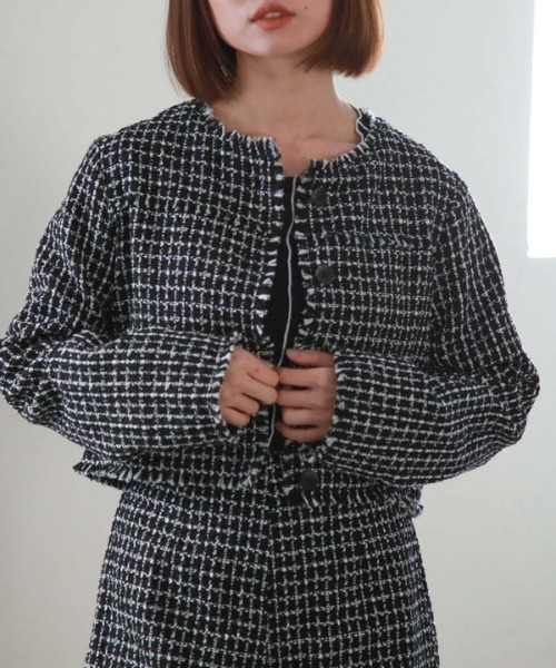 archives（アルシーヴ）の「ノーカラーツイードフリンジジャケット（ノーカラージャケット・レディース・ブラック/アイボリー・MEDIUM）」の14枚目の写真
