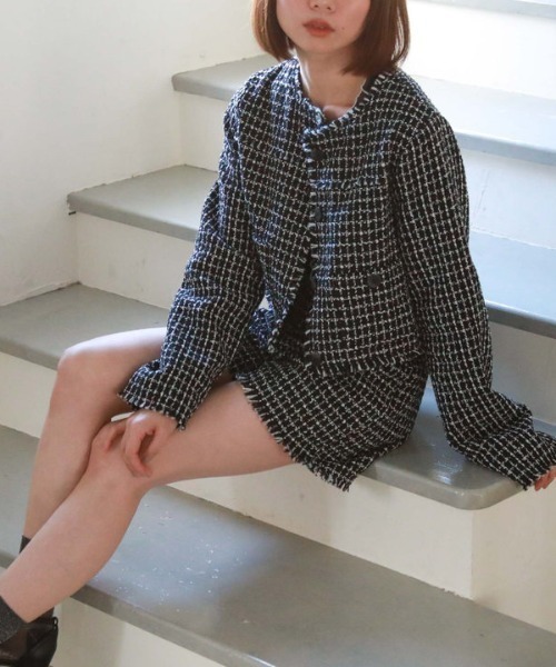 archives（アルシーヴ）の「ノーカラーツイードフリンジジャケット（ノーカラージャケット・レディース・ブラック/アイボリー・MEDIUM）」の16枚目の写真