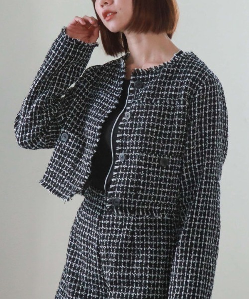 archives（アルシーヴ）の「ノーカラーツイードフリンジジャケット（ノーカラージャケット・レディース・ブラック/アイボリー・MEDIUM）」の18枚目の写真