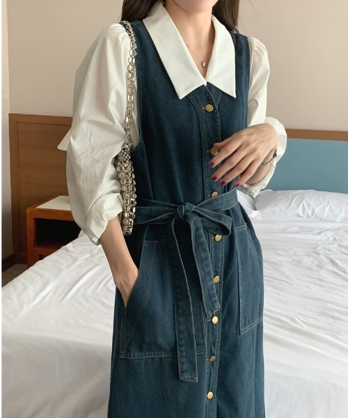 N.s(エヌドットエス)の「ウエストマークVネックデニムワンピース(ワンピース・レディース・ブルー・M/L)」の1枚目の写真