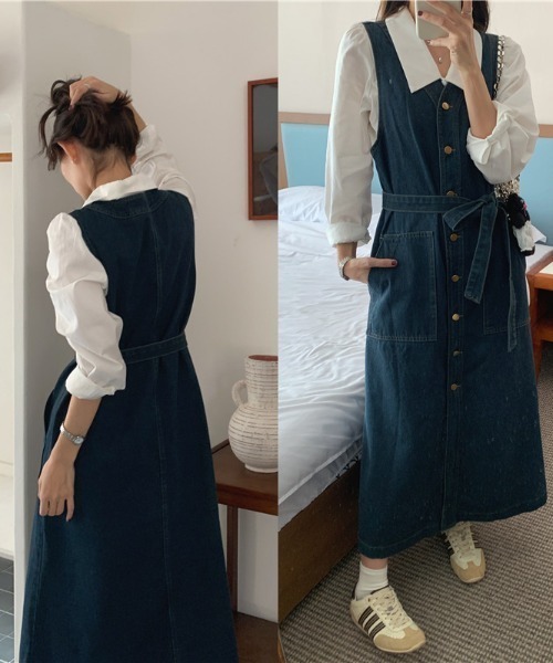N.s(エヌドットエス)の「ウエストマークVネックデニムワンピース(ワンピース・レディース・ブルー・M/L)」の2枚目の写真