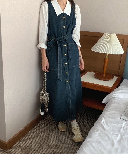 N.s(エヌドットエス)の「ウエストマークVネックデニムワンピース(ワンピース・レディース・ブルー・M/L)」の10枚目の写真