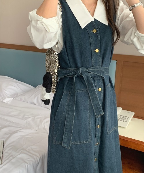 N.s(エヌドットエス)の「ウエストマークVネックデニムワンピース(ワンピース・レディース・ブルー・M/L)」の13枚目の写真