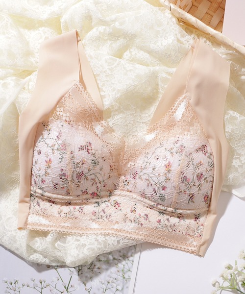 Lace Ladies（レースレディース）の「花柄 レース Vネック ノンワイヤー ブラ ナイトブラ（ナイトブラ・レディース・ミント/ベージュ/ブラック・85/80/75/70）」の14枚目の写真