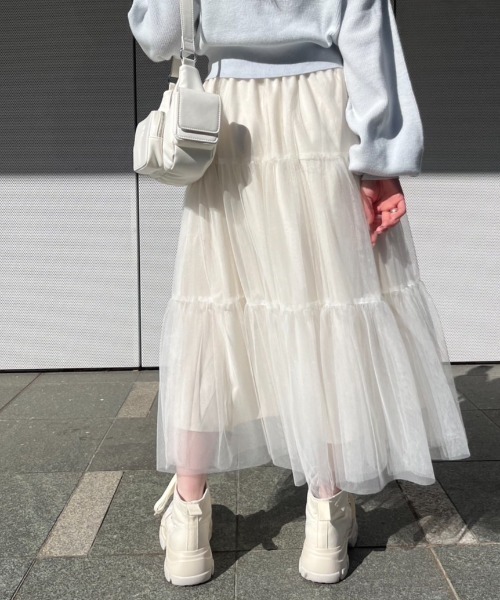 OLIVE des OLIVE(オリーブデオリーブ)の「【S/M展開】着まわしチュールティアードスカート 1041010060(スカート・レディース・ブラック/オフホワイト/チャコールグレー・SMALL/MEDIUM)」の8枚目の写真