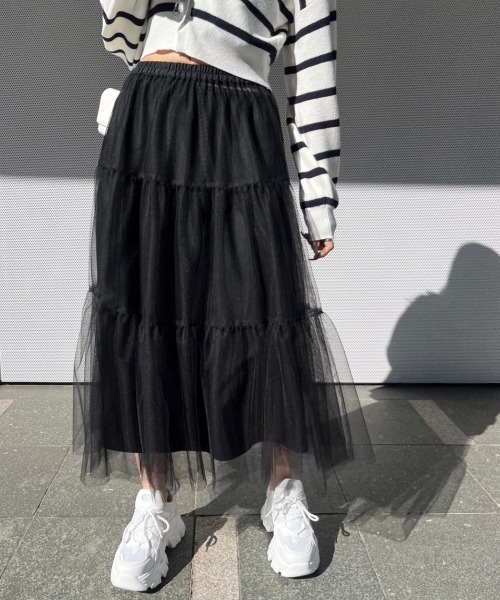 OLIVE des OLIVE(オリーブデオリーブ)の「【S/M展開】着まわしチュールティアードスカート 1041010060(スカート・レディース・ブラック/オフホワイト/チャコールグレー・SMALL/MEDIUM)」の14枚目の写真