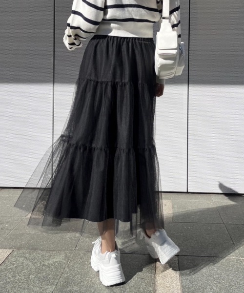 OLIVE des OLIVE(オリーブデオリーブ)の「【S/M展開】着まわしチュールティアードスカート 1041010060(スカート・レディース・ブラック/オフホワイト/チャコールグレー・SMALL/MEDIUM)」の16枚目の写真