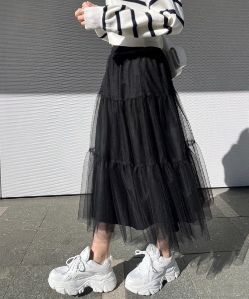 OLIVE des OLIVE(オリーブデオリーブ)の「【S/M展開】着まわしチュールティアードスカート 1041010060(スカート・レディース・ブラック/オフホワイト/チャコールグレー・SMALL/MEDIUM)」の15枚目の写真