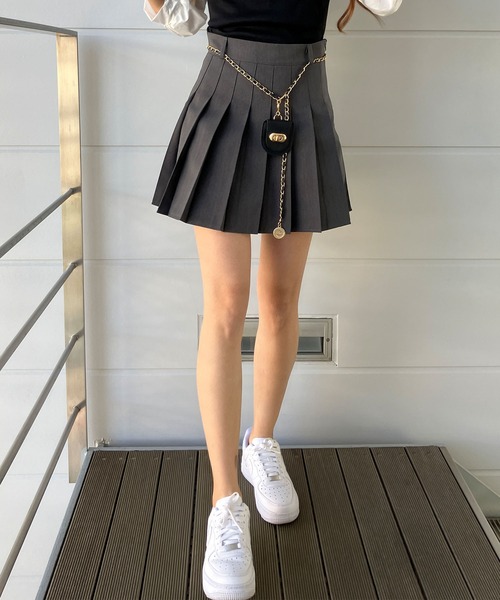 セール】チェーンミニポーチ付プリーツスカート（スカート