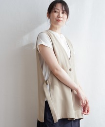ikka | ノーカラーサイドスリットジレ(ベスト)