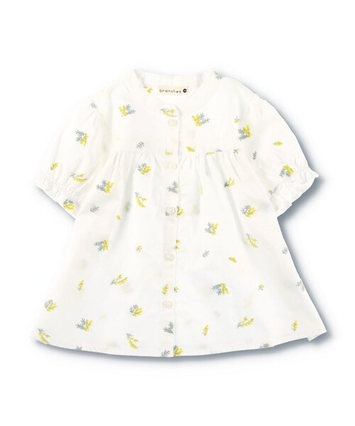 BRANSHES(ブランシェス)の「【おそろい】ミモザ刺繍チュニック(シャツ/ブラウス・キッズ・ライトグリーン/オフホワイト・110/130/120/140/150/90/100)」の15枚目の写真