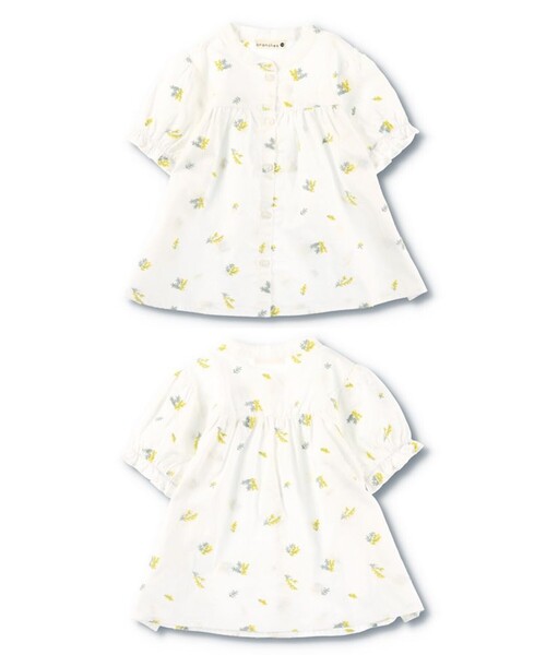 BRANSHES(ブランシェス)の「【おそろい】ミモザ刺繍チュニック(シャツ/ブラウス・キッズ・ライトグリーン/オフホワイト・110/130/120/140/150/90/100)」の9枚目の写真