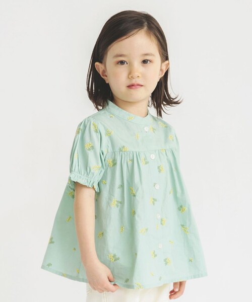 BRANSHES(ブランシェス)の「【おそろい】ミモザ刺繍チュニック(シャツ/ブラウス・キッズ・ライトグリーン/オフホワイト・110/130/120/140/150/90/100)」の5枚目の写真