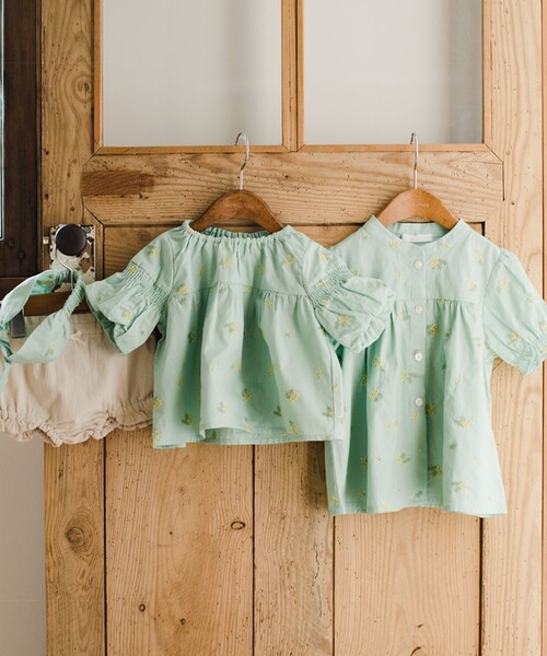 BRANSHES(ブランシェス)の「【おそろい】ミモザ刺繍チュニック(シャツ/ブラウス・キッズ・ライトグリーン/オフホワイト・110/130/120/140/150/90/100)」の18枚目の写真