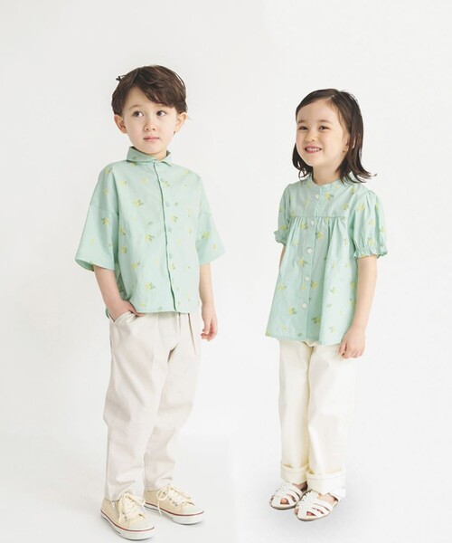BRANSHES(ブランシェス)の「【おそろい】ミモザ刺繍チュニック(シャツ/ブラウス・キッズ・ライトグリーン/オフホワイト・110/130/120/140/150/90/100)」の17枚目の写真
