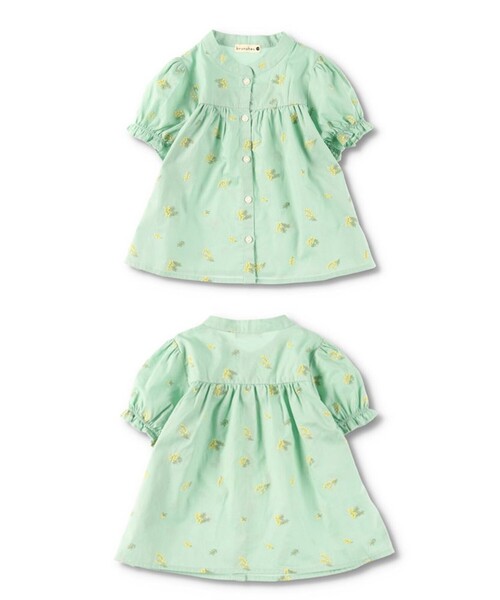 BRANSHES(ブランシェス)の「【おそろい】ミモザ刺繍チュニック(シャツ/ブラウス・キッズ・ライトグリーン/オフホワイト・110/130/120/140/150/90/100)」の16枚目の写真