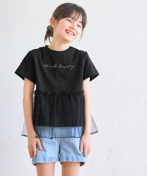 coca（coca）（コカ）の「【WEB限定セール】キッズ チュールドッキング刺繍レタリングTシャツ（Tシャツ/カットソー・キッズ・ブラック/ホワイト・110/120/130/140）」の2枚目の写真